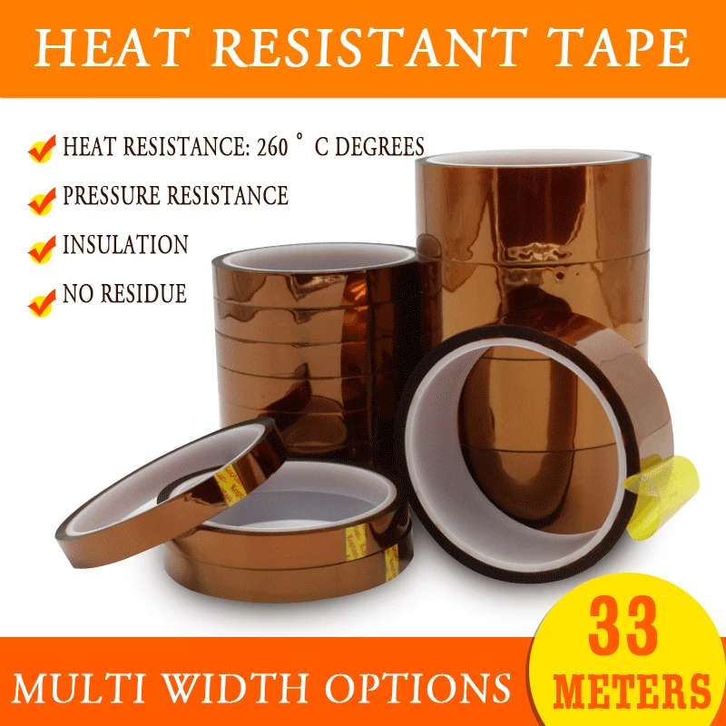 Cinta resistente al calor para sublimación, 3mm/5mm/6mm/7mm/8mm * 33m, cinta de polimida Kapton, 2 rollos