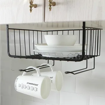 

Cabinet Compartment Hanging Basket Desktop Wall Hanging Storage Iron Mesh Shelf Kitchen Organizer Rack Bathroom Storage Rack