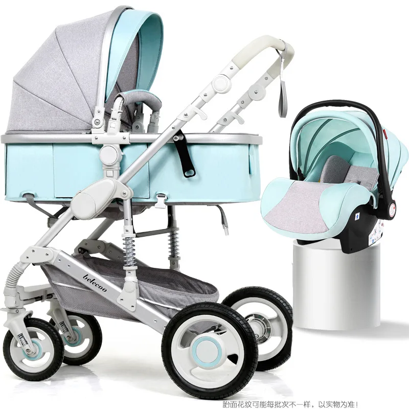 new blue 3 in 1 Роскошная детская коляска с высоким пейзажем, 3 в 1, детская коляска, летняя зимняя коляска, Адаптированная для новорожденных, детская люлька, купон на 10 USD - Цвет: new blue 3 in 1