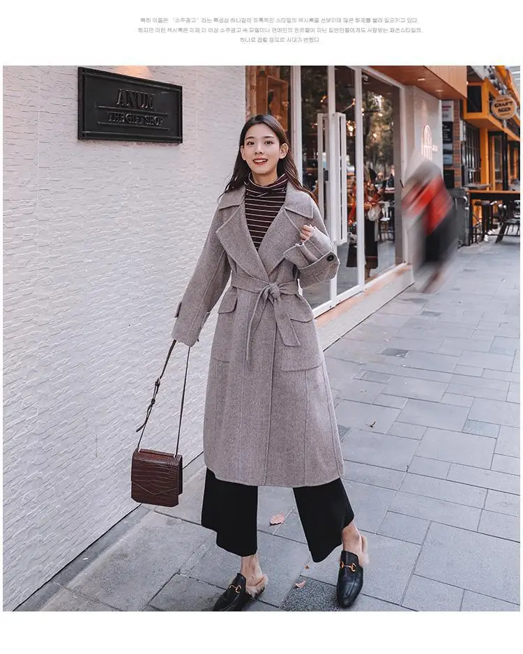 Photo Shoot Autumn& Winter New Style Duffle Coat Korean-style Loose-Fit Lace-up Mid-length Herringbone Woolen Jacket Women