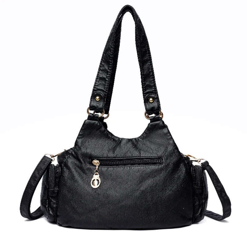 Vintage PU Leather Shoulder Bag Multi Pocket Handbags for