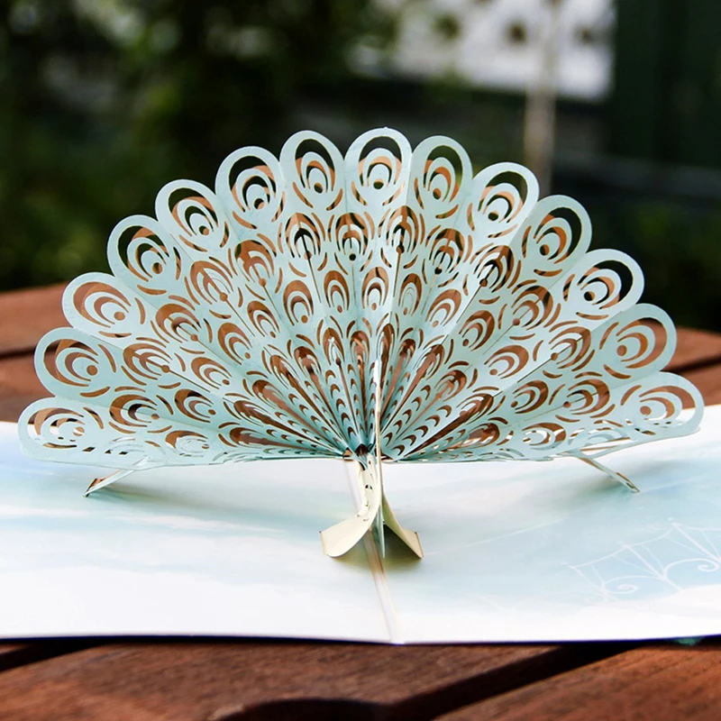  Bronzing Cover 3D Greeting Card Handmade Paper-cut PeacockTail Bloom Greeting Card Wedding Birthday - 4.00017E+12