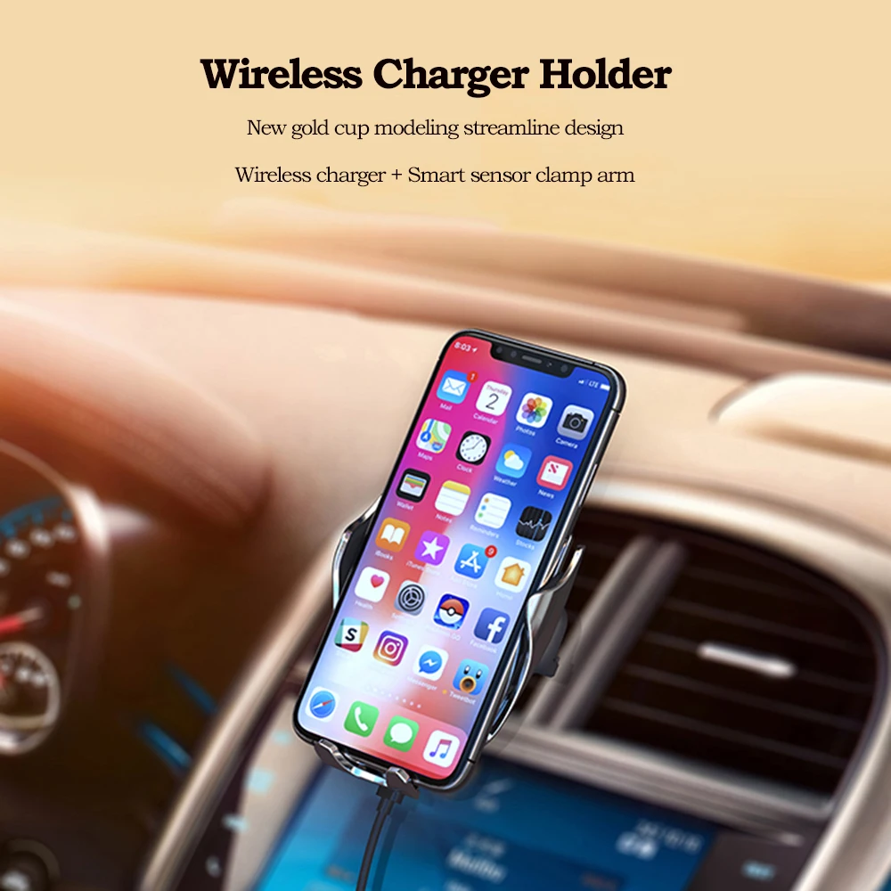 Infrared Induction Qi Wireless Charger Car 10W Fast Charging Holder for Iphone XR XS 8/8 Plus Huawei P30Pro Mate20Pro
