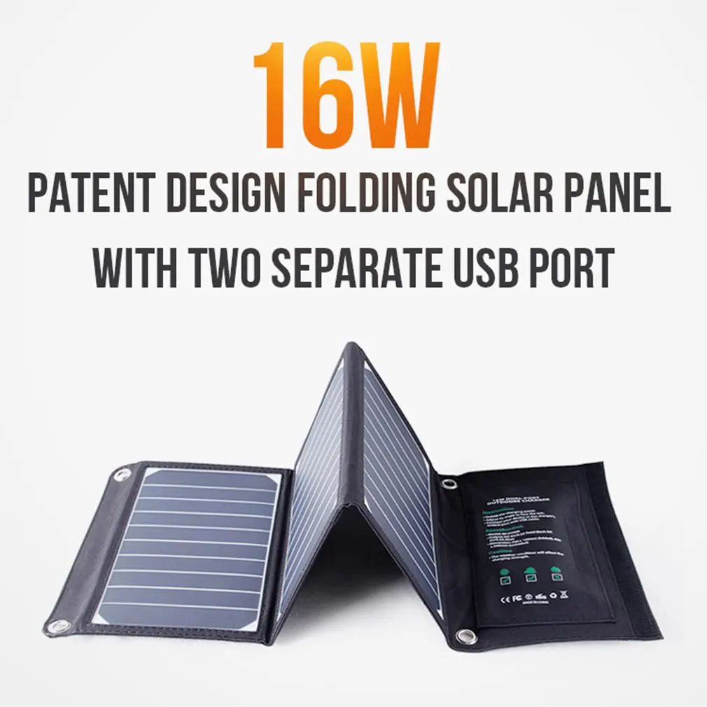 

16W Folding Solar Panel Mobile Phone Charger Backpack Charger With Dual Usb Outdoor Camping Travel Multi-Function Charger