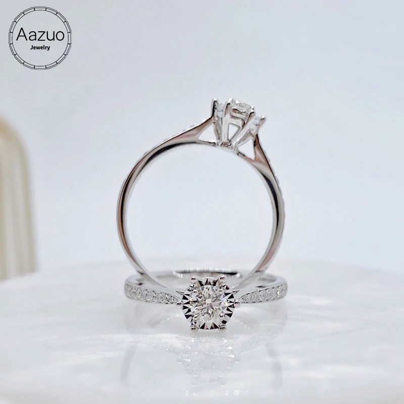 

Azuo Orignal 18K White Gold Pure Diamonds 0.20CT H SI 6 Craws Wedding Ring for Woman Engagement Party Au750