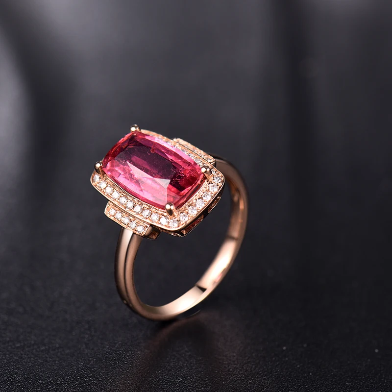 14K Rose Gold LOVERJEWELRY, женское Твердое 18 к розовое золото, натуральный розовый турмалин, бриллианты, обручальное кольцо, женские обручальные кольца для матери, подарок - Цвет камня: 14K Rose Gold