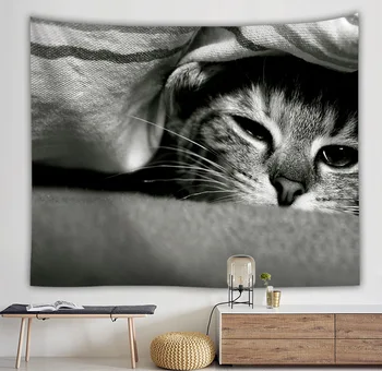 

Yaapeet 1pc Cat Printed Wall Hanging Polyester Animal Pattern Hanging Tapestry Dog Printed Wall Tapestry Black White Home Decor