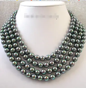 

Free Shipping stunning 4rows 8mm round south Tahiti black sea shell pearls necklace