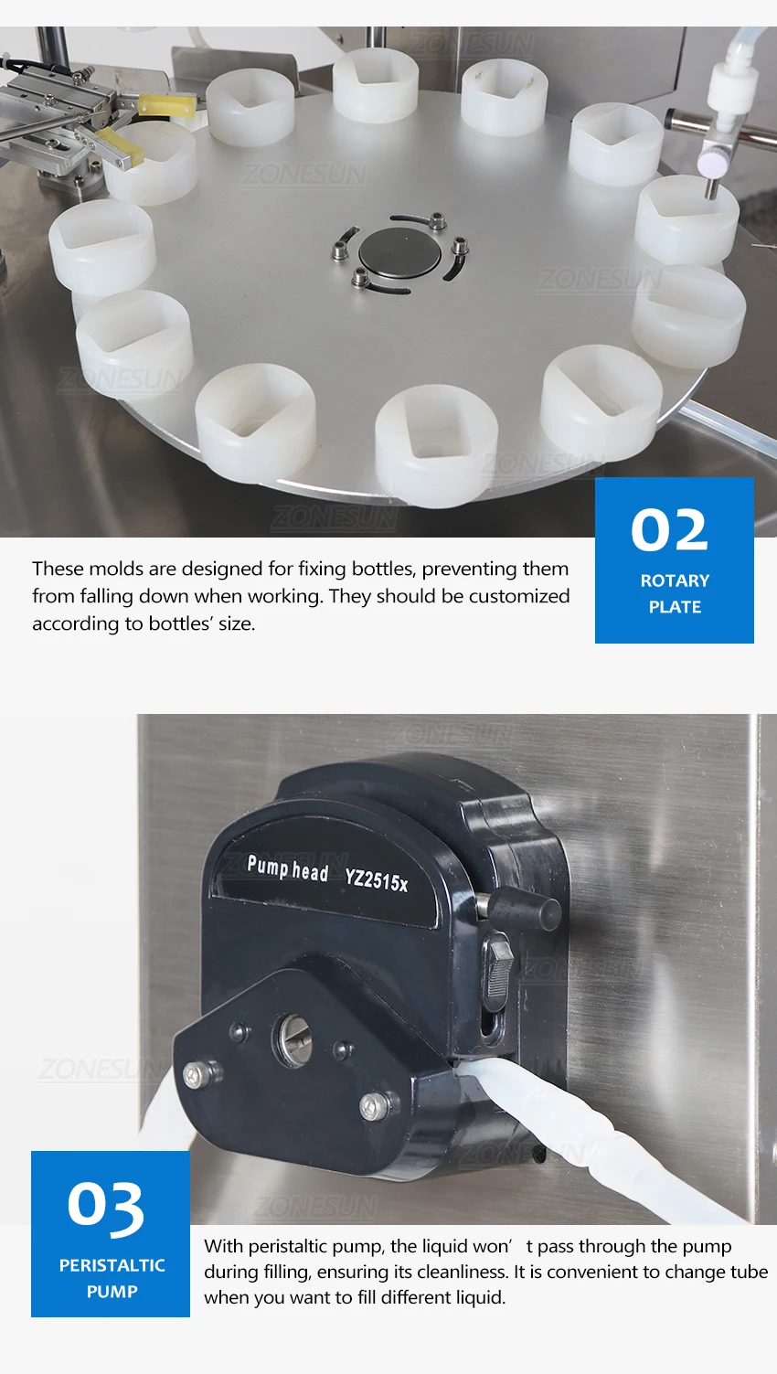 ZONESUN ZS-AFC1P Automatic Peristaltic Pump Liquid Filling Capping Machine