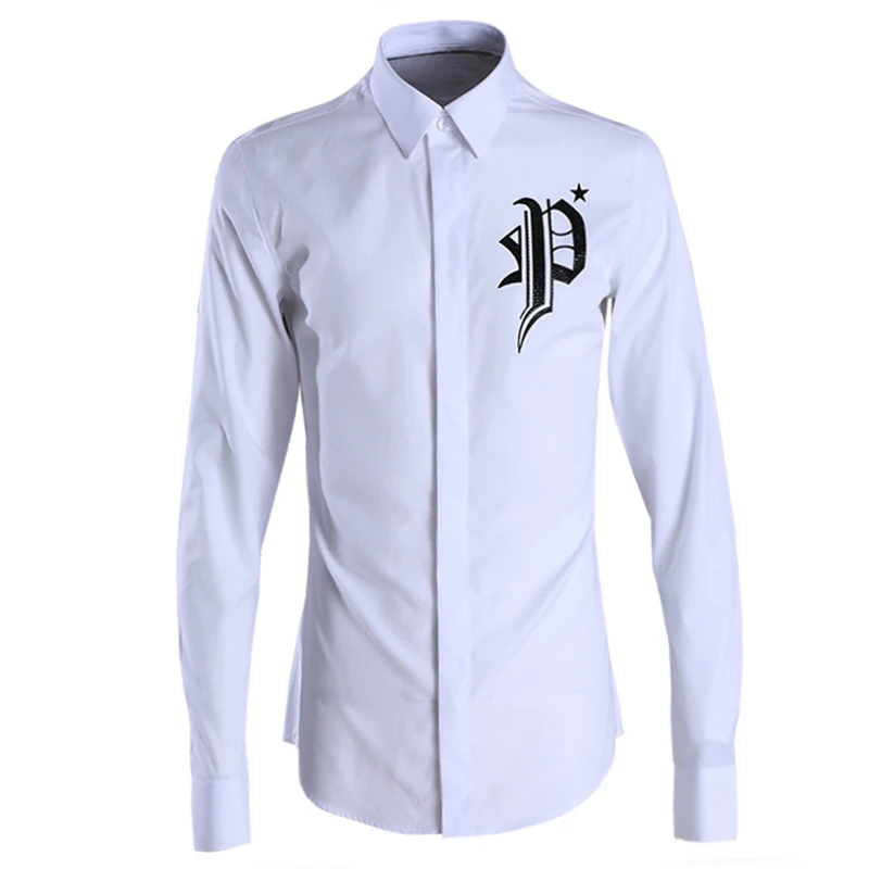 Модная рубашка с бусинами для мужчин, с длинными рукавами, Chemise homme, повседневная, тонкая, Camisas, однотонная, деловая, Мужская одежда, рубашки, Фирменное Качество