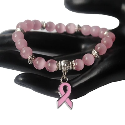 Breast Cancer Awareness Jewelry Pink Crystal Bracelet Breast Cancer Awareness Crystal Bracelet Pink Long Cats Eye Bracelet 
