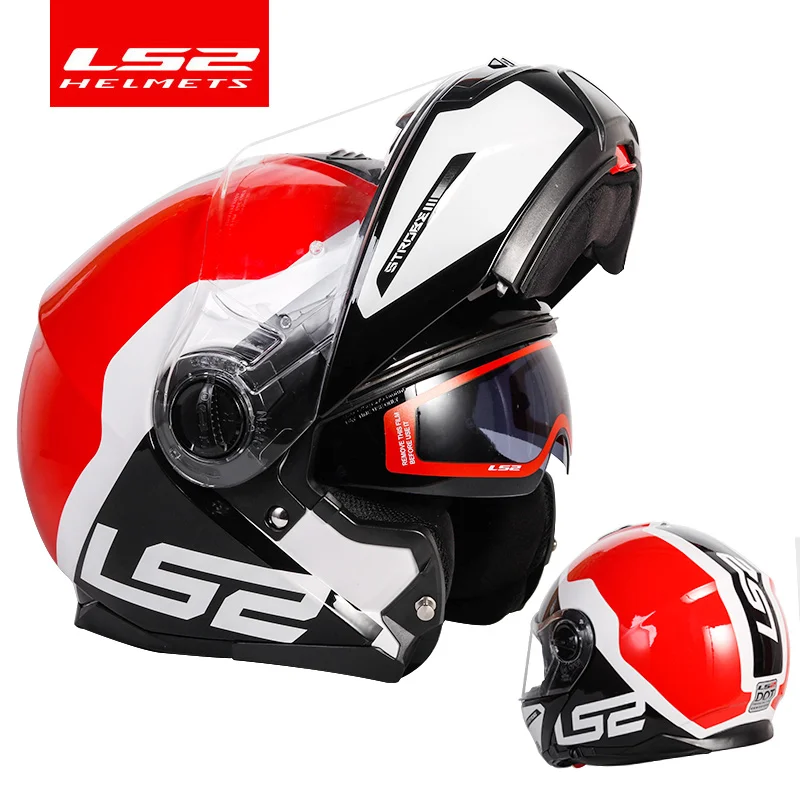 LS2 FF325 флип-ап мото велосипедный шлем двойной солнцезащитный объектив полный шлем для лица мото гоночные шлемы Capacete Cascos moto Casques - Цвет: White Red Cranidium