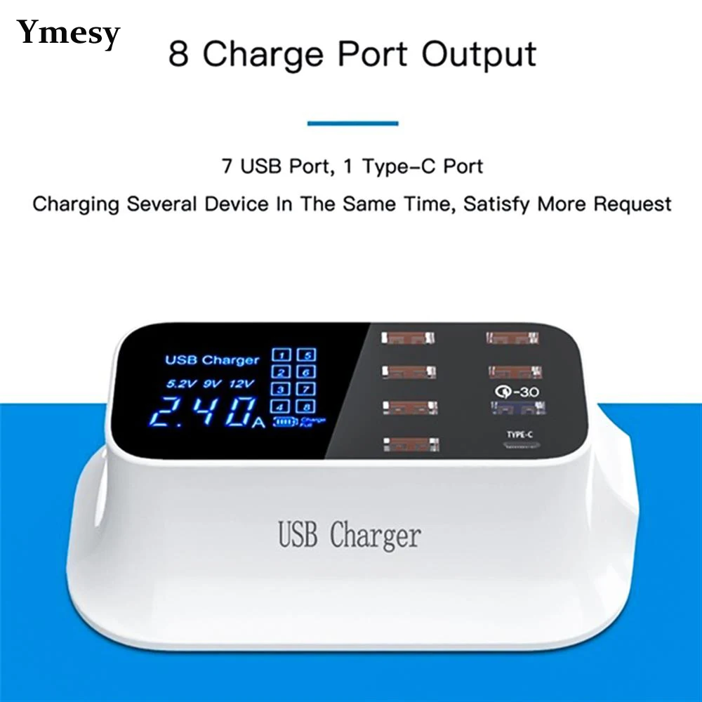 Ymesy QC 3 0 мульти-порт для быстрой зарядки с usb-портом Зарядное устройство ЖК-дисплей