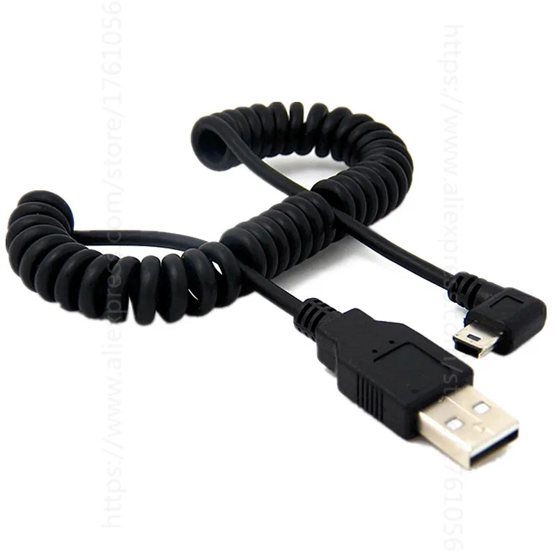USB 2,0 мужчина к Мини USB прямоугольный 90 градусов гибкий пружинный Выдвижной зарядный кабель для передачи данных для автомобильной навигации gps MP3/MP4