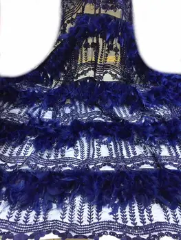 

Dark blue 3d lace fabric for wedding dresses 2019 5yard african lace fabric high quality french net lace with 3d feather YYZ089