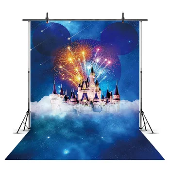 

Mickey Mouse backdrop for photography children birthday theme party decoration fireworks castle photo booth studio star sky