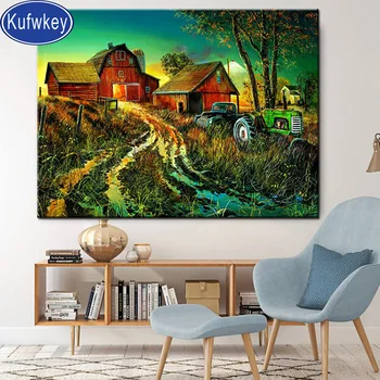 

diamond painting farm tractor house village sunset mosaic set diamond embroidery 5d full square round landscape home art,