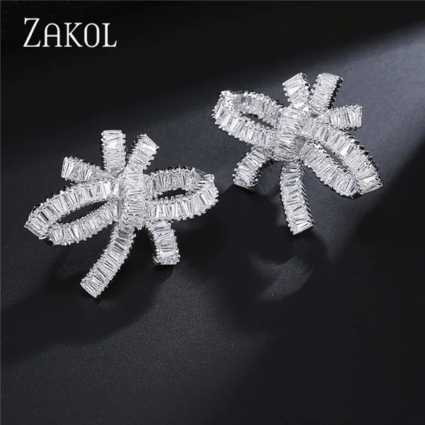 White Earring Изысканные циркониевые серьги-гвоздики ZAKOL с крученым сердечком, роскошные белые свадебные ювелирные изделия для элегантных женщин FSSP3054 - Окраска металла: White Earring