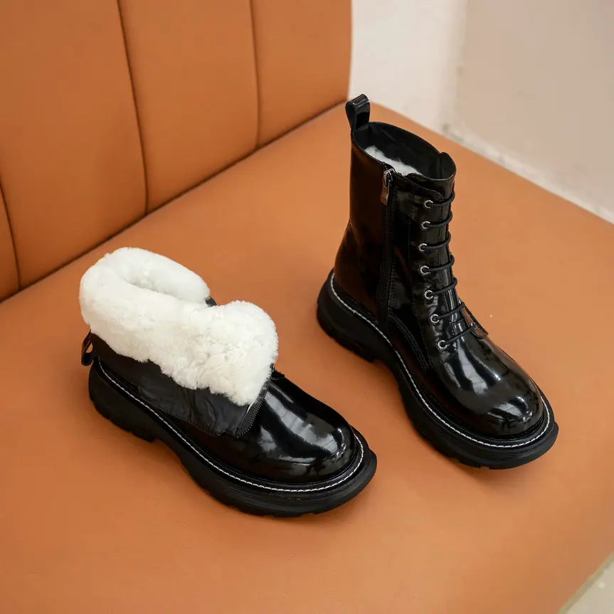 

New arrival winter wool snow boots natural Genuine leather women boots Fur one warm Female boots snow boots Size 34-42