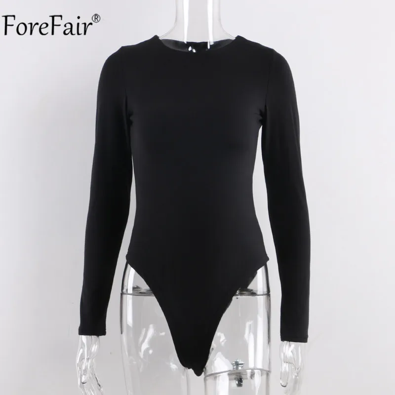Forefair с круглым вырезом и длинным рукавом женский боди осень зима Повседневный базовый однотонный белый черный женский комбинезон