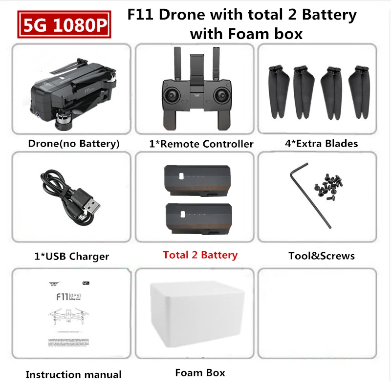 1080P 2B Foam Box SJRC F11 PRO gps Дрон с 2K HD камерой бесщеточный Квадрокоптер 1600 м управление расстояние складной Дрон VS SG906 B4W игрушка - Цвет: 1080P 2B Foam Box