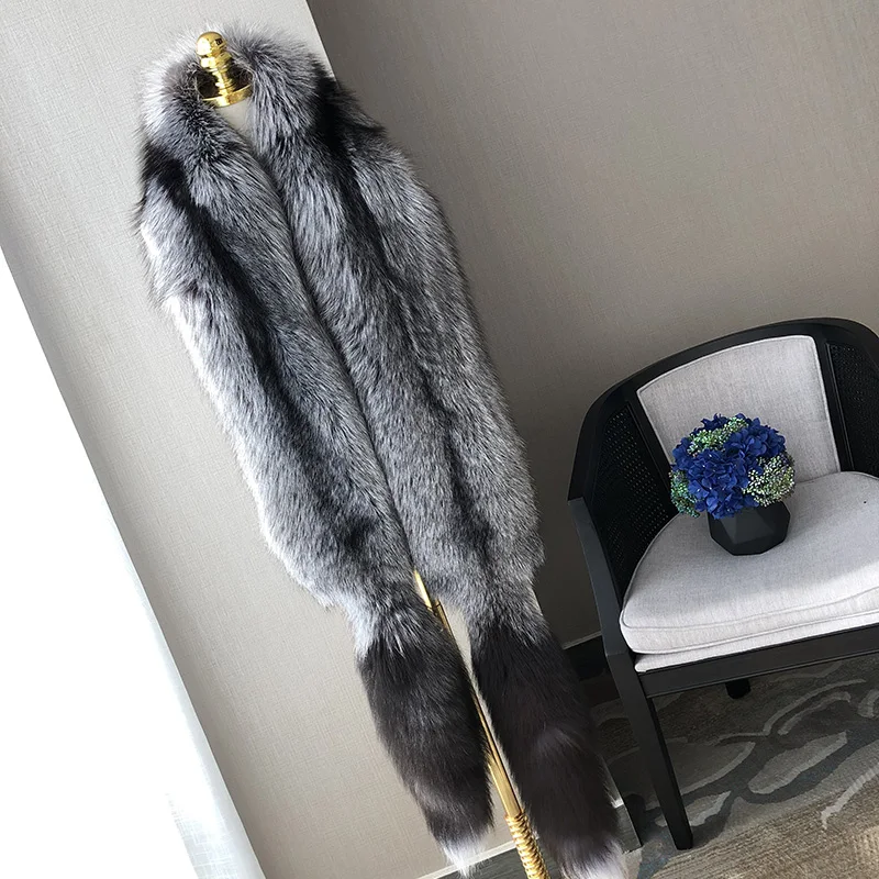 MS.Minshu Long Natural Fox Fur Scarf Genuine Fur Boa Whole Fox