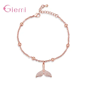 

Fish Mermaid Tail 925 Sterling Silver Charms Bracelet For Women AAA Cubic Zircon Chain Bracelet Wrist Bands Jewelry