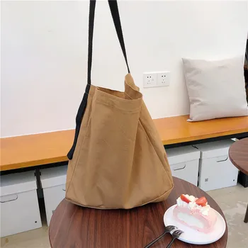 

raged sheep Fashion Durable Women Student Canvas Shoulder Bag Personality Large Capacity Contrast Color Foldable Shopping Bag