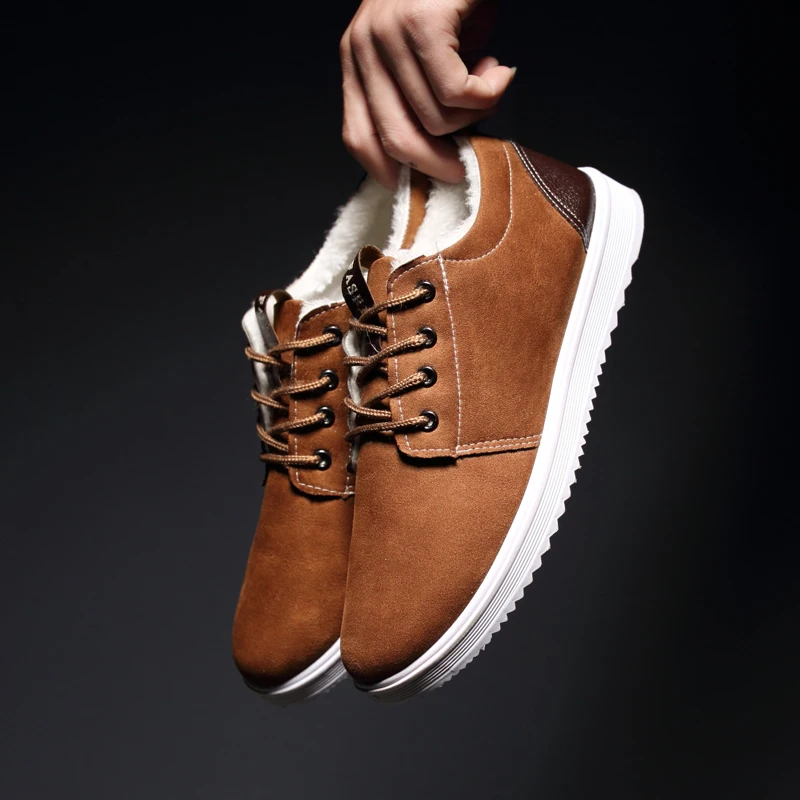 

Fashion 2018 Winter Keep Warm Men's Shoes Lace Up Solid Light Mens Shoes Casual Hard-Wearing With Velvet Mens Sneakers Casual