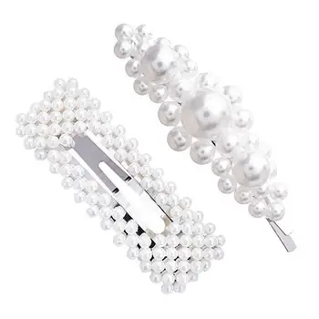 

Fashion Pearl Hair Clip Elegant Design Snap Barrette Handmade Pearl Flower Stick Hairpin Hair Styling Accessories