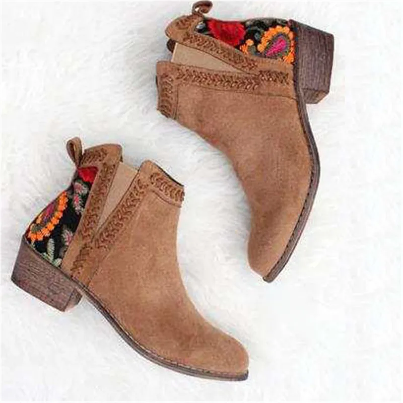 

Puimentiua Print Ankle Boots Women Autumn Winter Female Slip On Women Causal Ankle Boots Platform Shoes Woman Flats Plus size