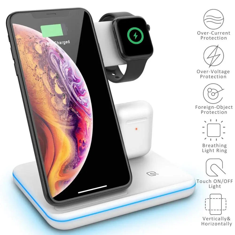 3 in 1 15W Qi Wireless Charger For iPhone XS XR 8 11 12 Samsung S21 S20 Fast Charging Dock Station for Apple Watch 6 Airpods Pro