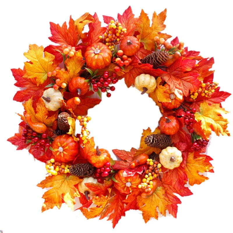 

60cm Rattan Berry Maple Leaf Fall Door Wreath Door Wall Ornament Halloween