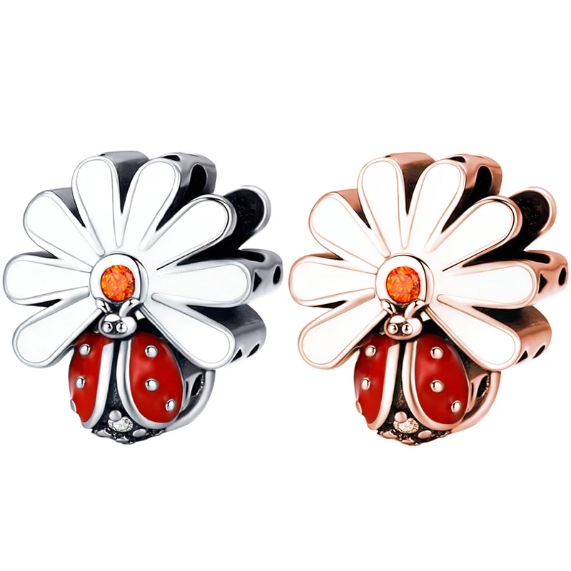 

Cute Ladybird Daisy Pendant DIY Fit Original Pan Charms Bracelets Women Lady Beetle Daisies Ladybug Beads for Jewelry Making