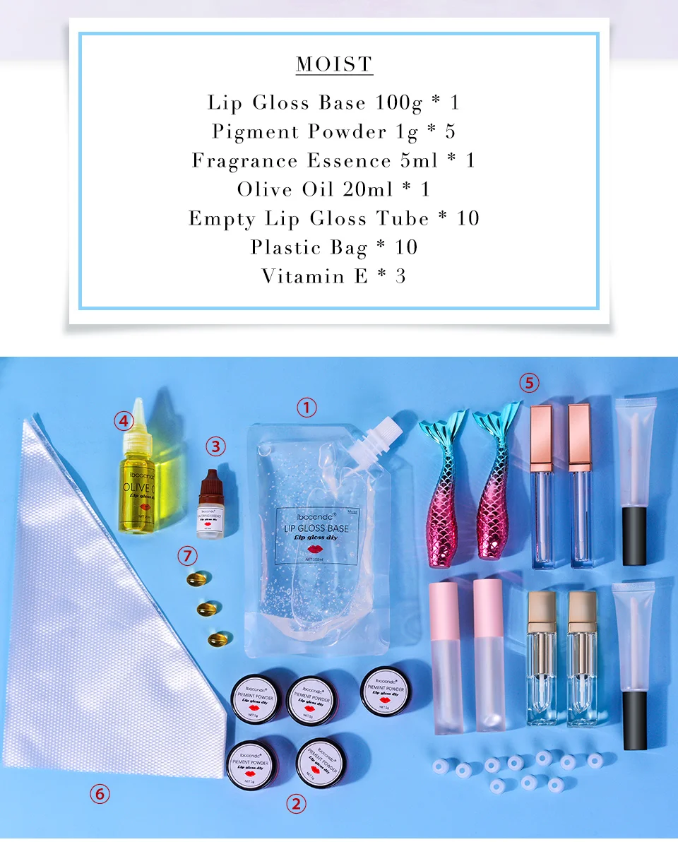 Kit de Brilho Labial Hidratante Gloss Base Versacel Longa Duração Lábio Esmalte Tubo Faça Você Mesmo Batom Matizes Cosméticos Maquiagem Conjunto Diy 7 Brilho labial