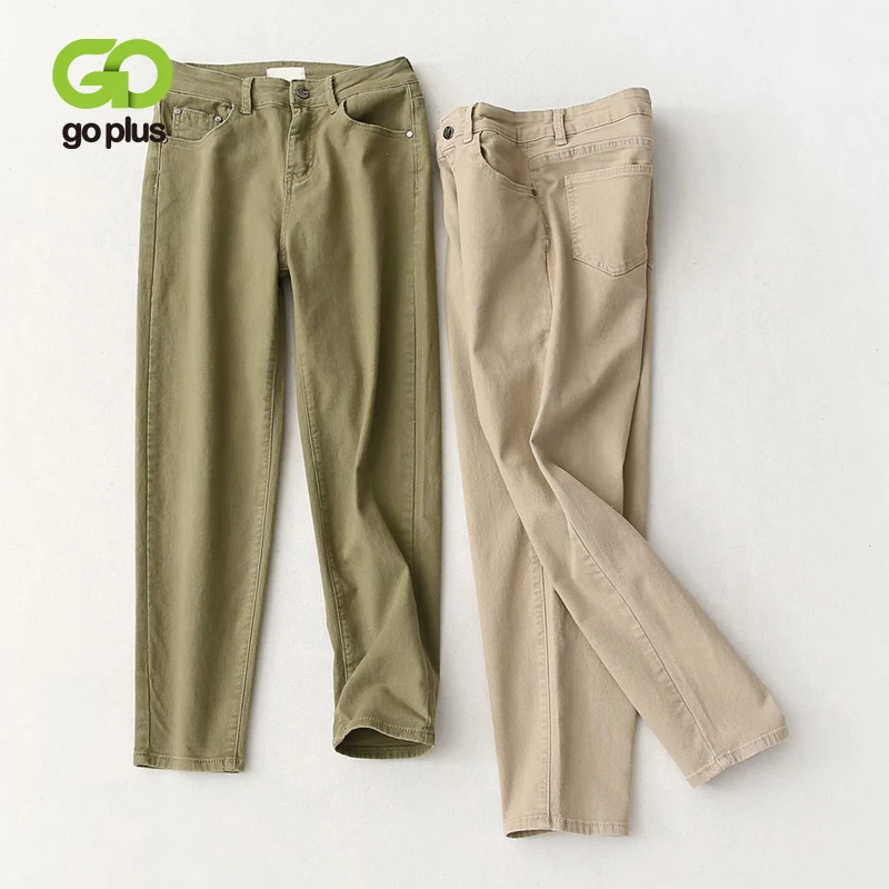 

GOPLUS New 2020 Spring Green Khaki Plus Size Jeans Women's High Waist Mom Jeans Loose Casual Straight Pants Vaquero Mujer C9865