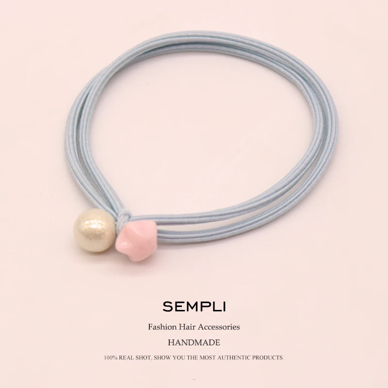 Sempli, яркие цвета, простые эластичные резинки для волос для девочек, милый кролик, жемчуг, Детские резинки, конский хвост, резинка для волос