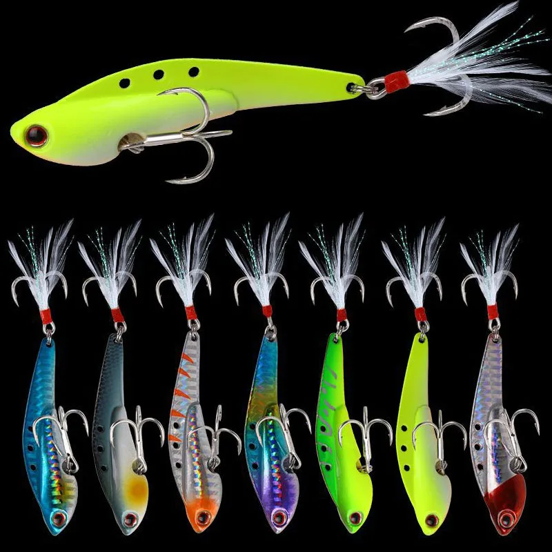 

7PCS Spoon Metal Fishing Lure 20g-40g Treble Hook With Feather Spinner Bass Baits Saltwater Jigging Wobblers Fishing Tackle