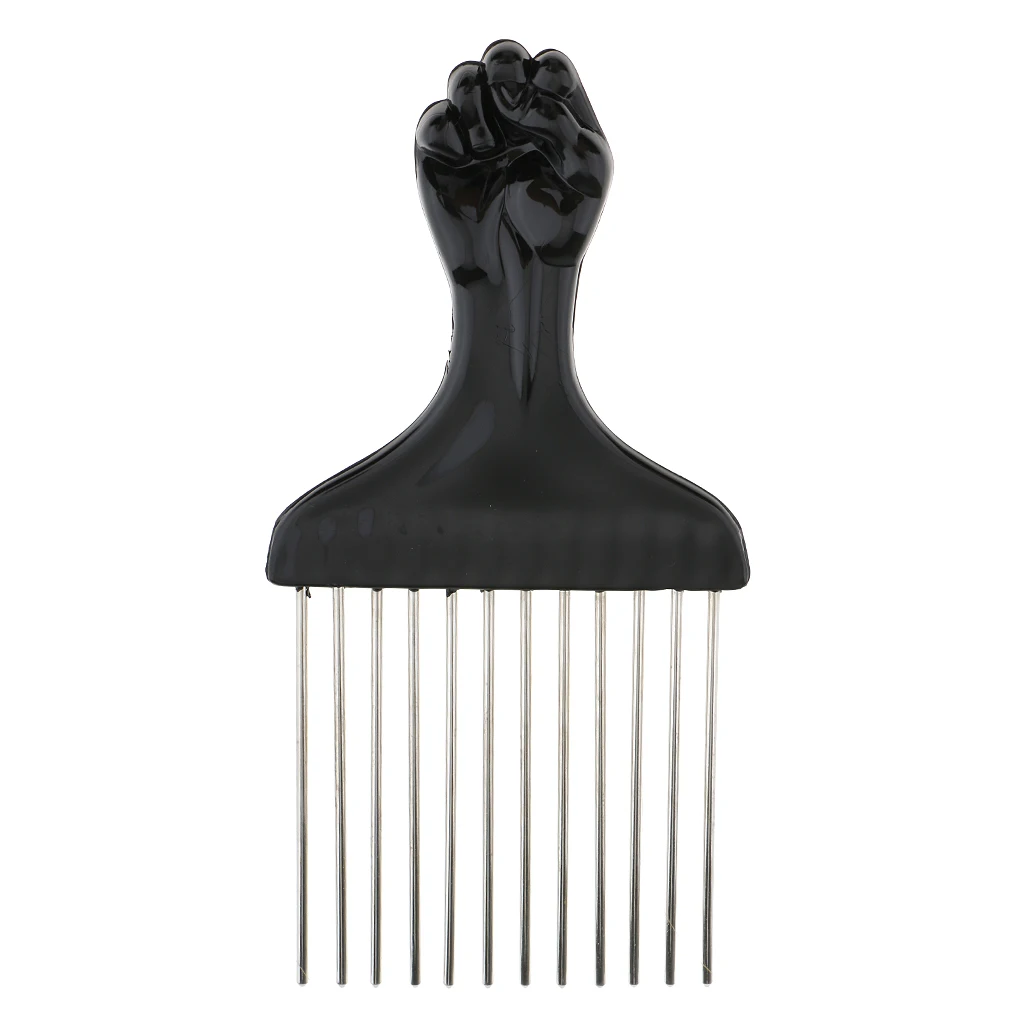 Black Fist Afro Pick Metal Wide Teeth Hair Comb For Volumizing Hair Styling Anti-static Comb Brush Detangling Comb