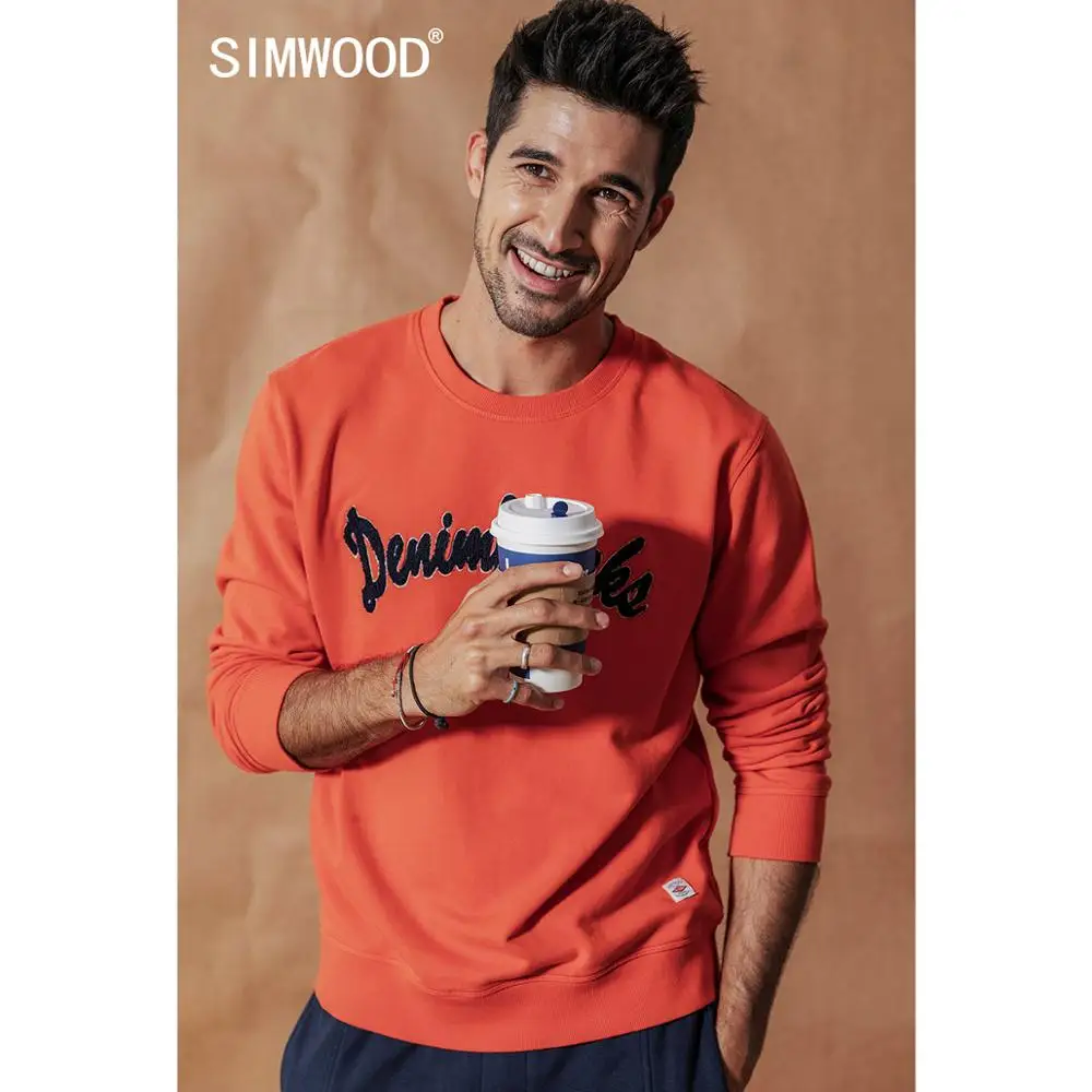  SIMWOOD 2019 Autumn new hoodies men vintage letter embroidered Sweatshirt fashion jogger o-neck pul