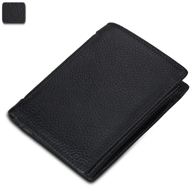 GROJITOO Crazy Horse Wallet Cowhide Leather Men Wallet Multi-card Holder Genuine Leather Wallet Large Capacity Vintage Purse Men Black Litchi Pattern