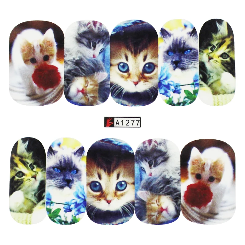 GAM BELLE 2019 new 27 designs 1pc Cute Dog Cat Nail Art Stickers Full Water Transfer 3