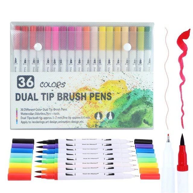 36pcs Markers Dual Tips Soft Colour Brush Pen Set Fine Art Drawing