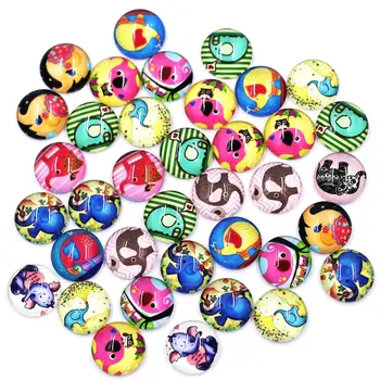 

100Pcs Mixed Elephant Pattern Round Glass Dome Cabochons Seals Fashion Jewelry Crafts Findings