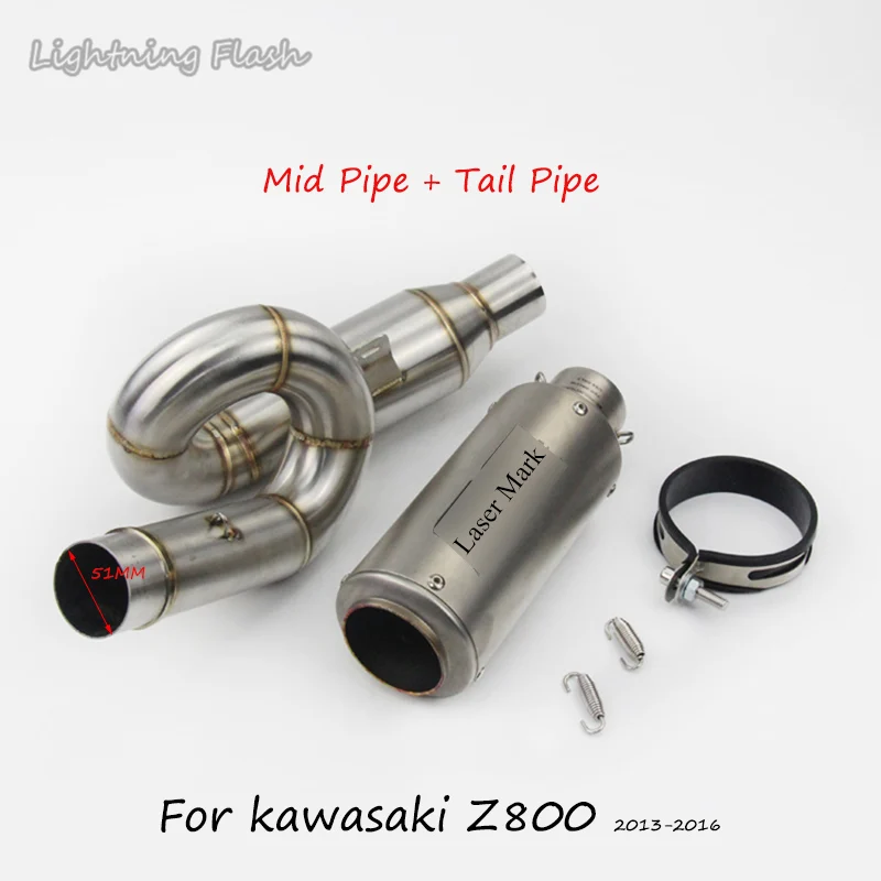 

For Kawasaki Z800 Motorcycle Muffler Exhaust System Tail Pipe+Stainless Steel Middle Link Pipe Tubes Scooter Modified 2013-2016