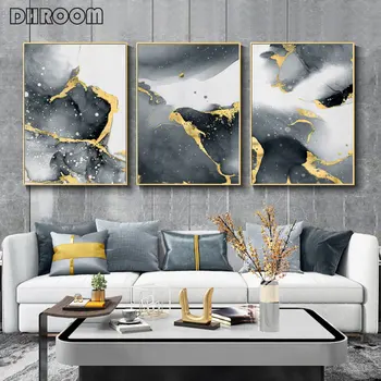

Modern Abstract Canvas Poster Ink Golden Line Wall Art Painting Nordic Poster and Print Wall Pictures for Living Room Home Decor