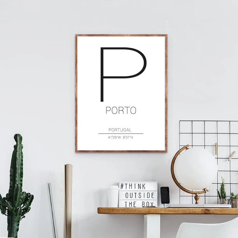 H33f6b65ae4eb4e25b884410335677cbew Mapa Porto Preto e Branco | Quadro Decorativo Moderno, Coordenadas, Portugal