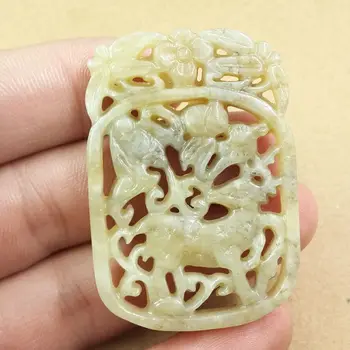 

Hand carving Jade Stones Deer and bats Hollow 3D Xinjiang Nephrite mineral crystals Nephrite Natural jade Pendant Best Gifts