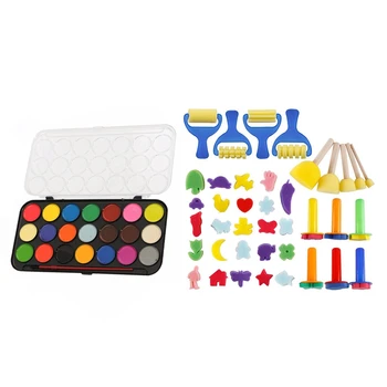 

21 Coloured Watercolour Art Paint Set with Brush & Case & Early Learning Mini Flower Sponge Painting Brushes