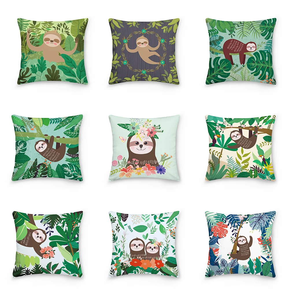 

Cute Lazy Animal Tropical Plants Printed Pillow Decorative Cover for Sofa Chair Car Waist Throw Cushion Cover Protective Cover